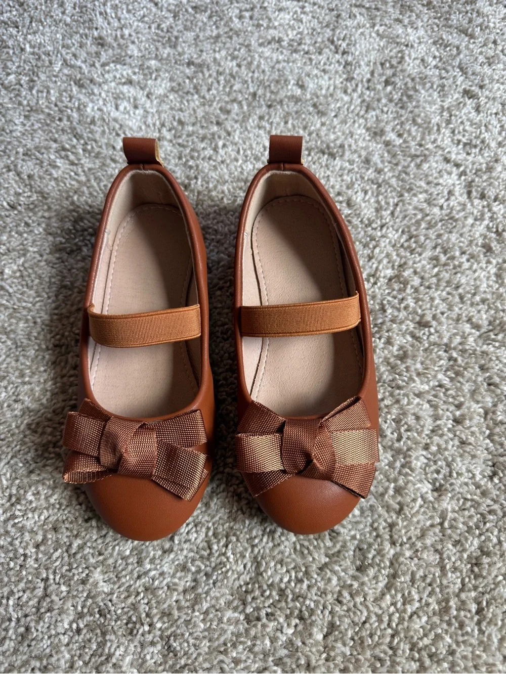 Girls Brown Mary Jane Ballet Flats Size EU 27 / Approx US 10 Bow Dress Shoes